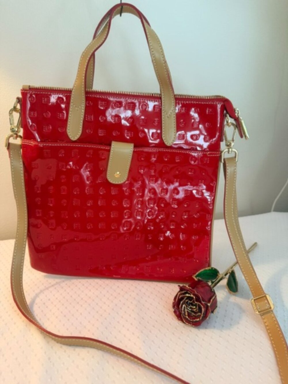 Arcadia Red Patent Leather Crossbody Tote Bag Like New